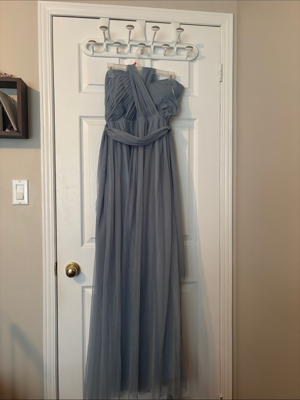 Elegant Strapless Chiffon Evening Gown in Slate Blue